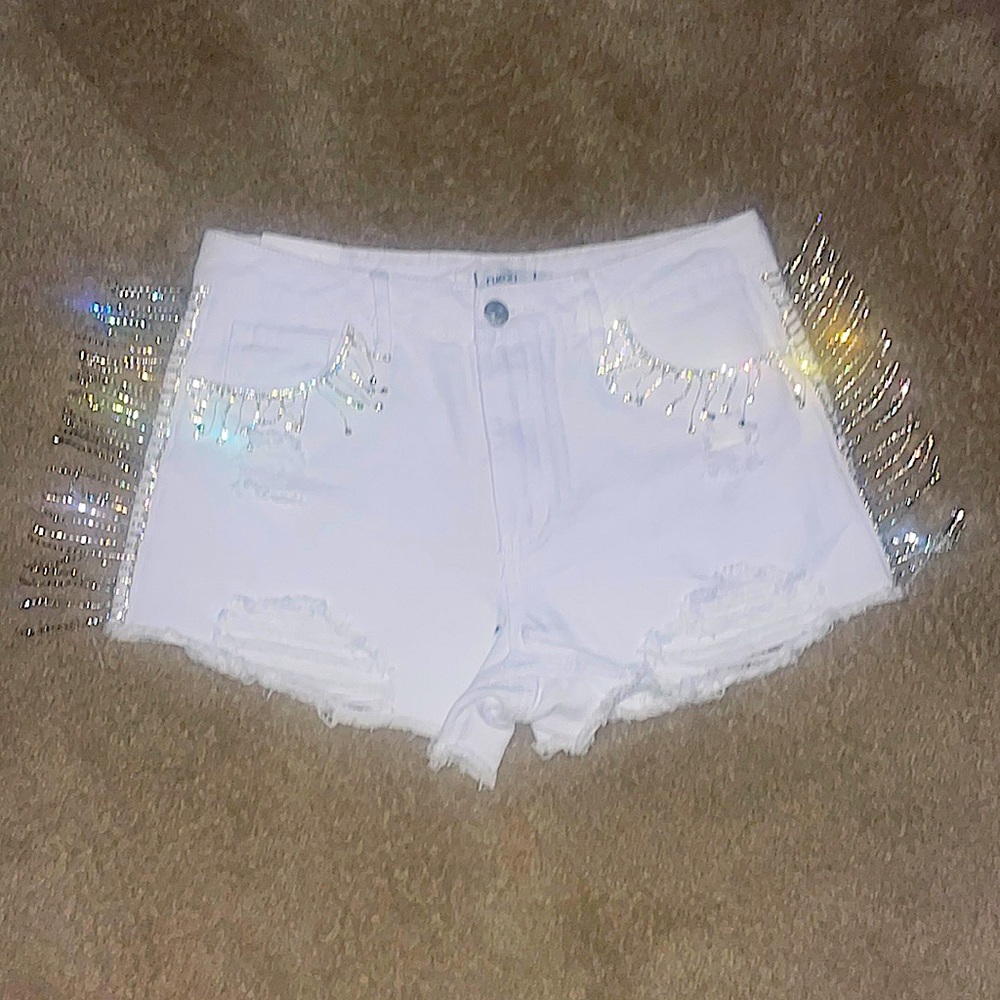White High-Rise Rue21 jean shorts with diamonds
